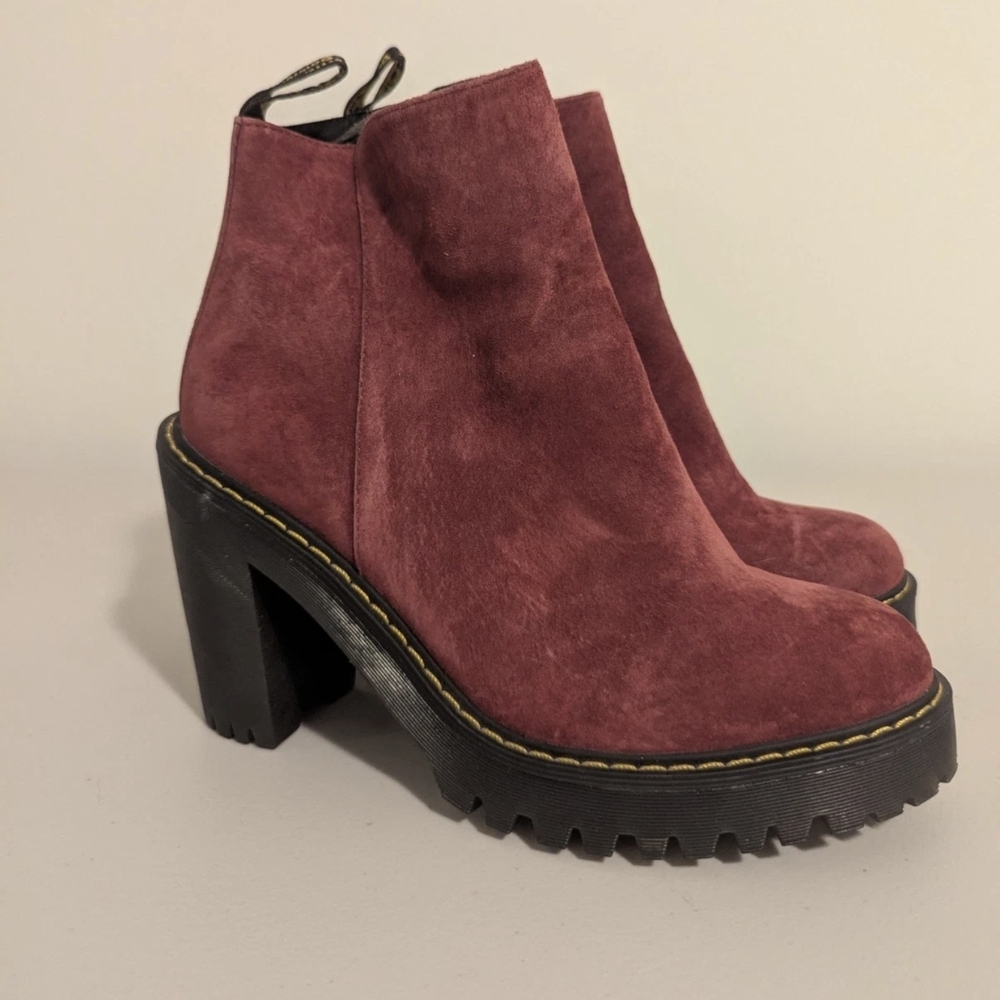 Dr. Martens Magdalene Burgundy Suede Heeled Ankle Boots US 8 EU 39